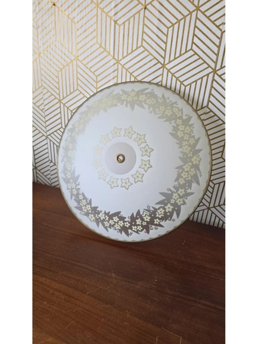 Vintage Gold Filigree Frosted Yellow & White Daisy Domed Ceiling Light Cover